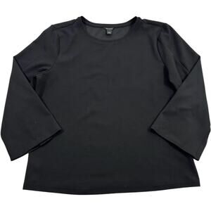 Ann Taylor Women's Black Chiffon 3/4 Flare Sleeve Blouse Gold Button Size L